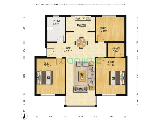 西苑新村 3室1厅1卫 118平方