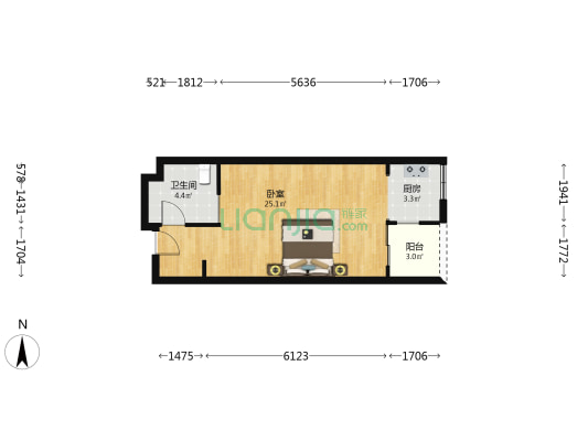 凯旋国际公寓 1室0厅1卫 50平方