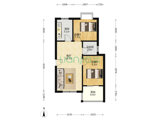 尚上美寓 2室1厅1卫 68平方