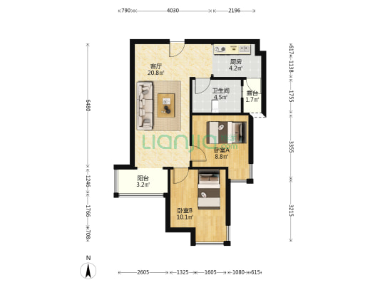 朝南的两居还是明卫的，社区环境好，-户型图