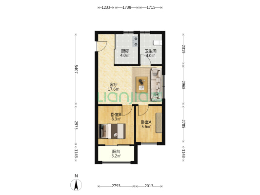 民悦花园 2室1厅1卫 61平方