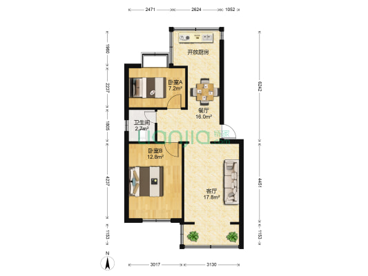 文艺路40号院 2室2厅1卫 62平方