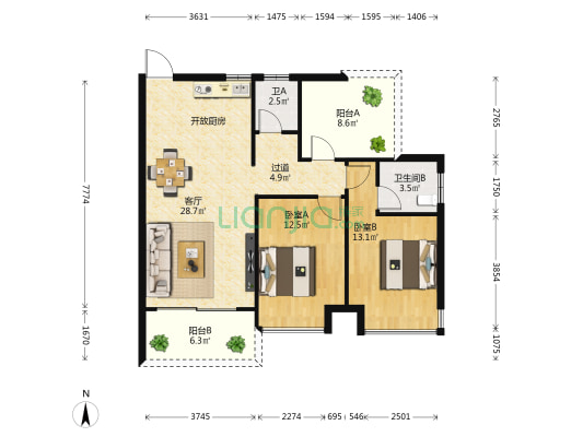 怡馨苑 2室1厅2卫 95平方