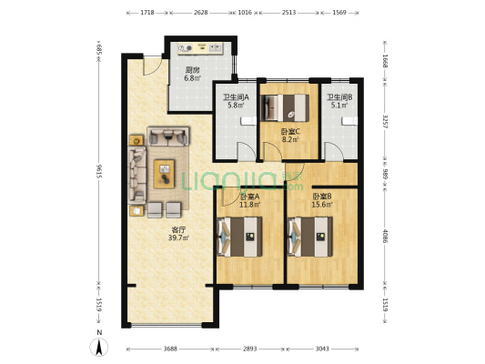 华润置地·悦府 3室1厅2卫 128平方