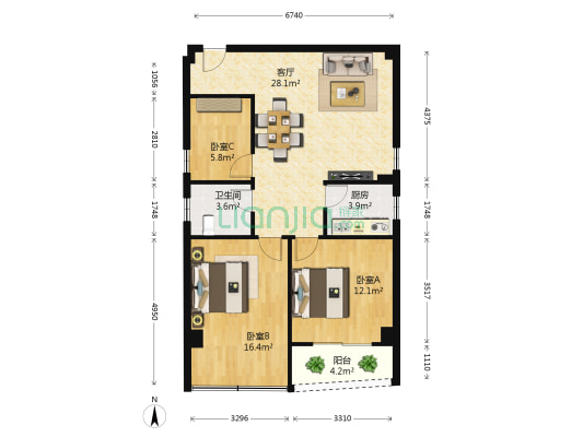 锦辉国际花园 3室1厅1卫 83平方
