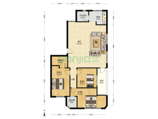 第七街区 3室1厅2卫 153平方