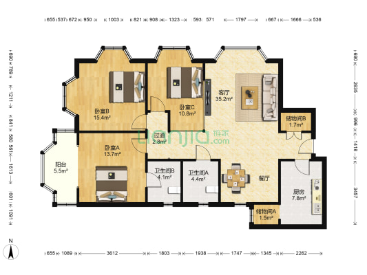 含光佳苑 3室1厅2卫 139平方