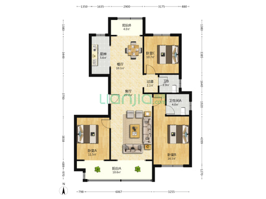 磊阳湖畔 3室2厅2卫 139平方