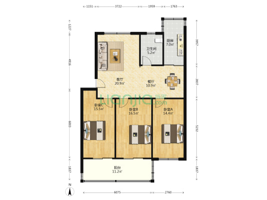 南阳路149-1号 3室2厅1卫 112平方
