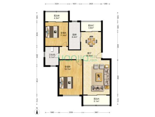 新湖明珠城米兰苑 2室1厅1卫 99平方