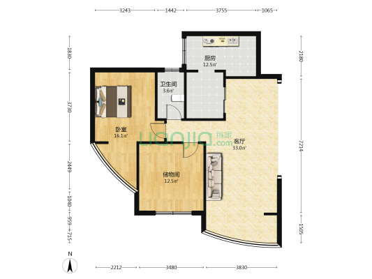 现代雅境园 1室1厅1卫 87平方