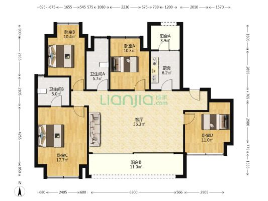 保利云璟麓云府 4室1厅2卫 142平方