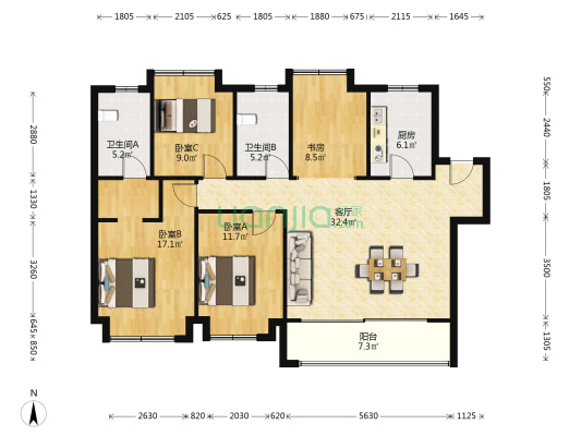 泊云庭 4室1厅2卫 132平方