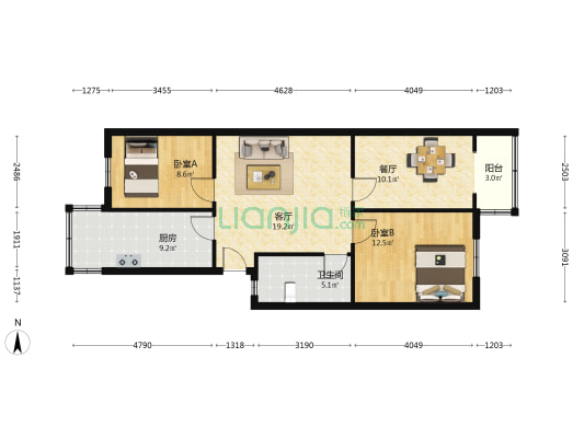 景色小区 2室2厅1卫 82平方