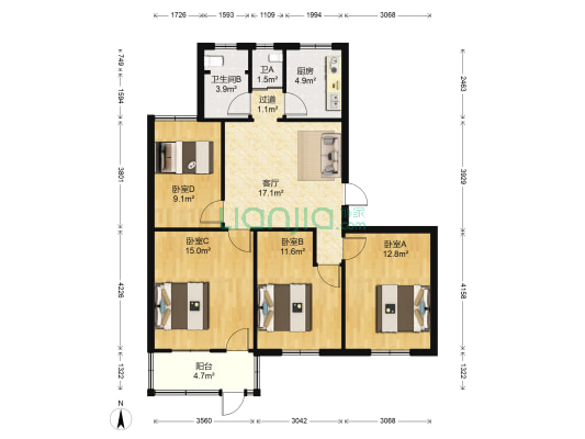 农垦生活院 4室1厅2卫 104平方