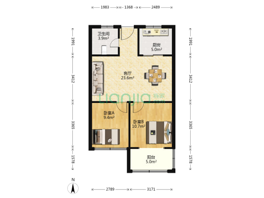 新时代花园 2室1厅1卫 67平方