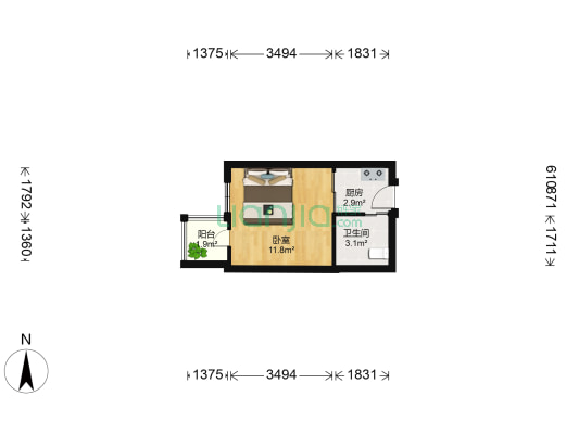 东方尚城 1室0厅1卫 27平方