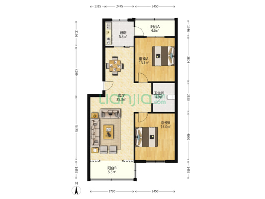 山东广电浆水泉宿舍 2室1厅1卫 99平方