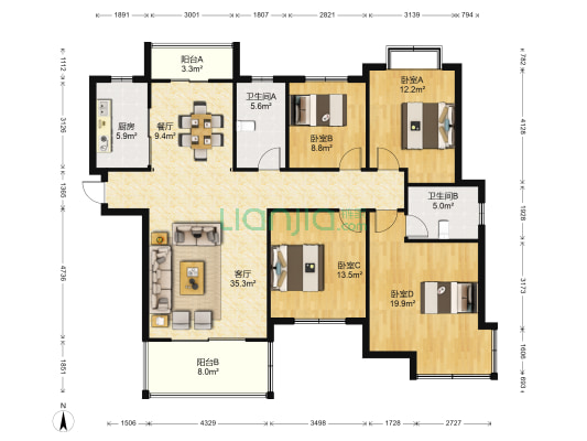 上饶丽城 4室2厅2卫 137平方