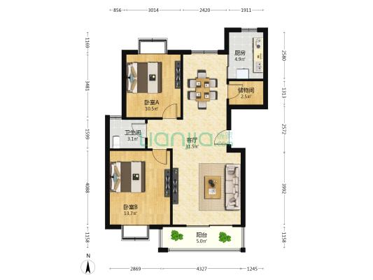 卫东花园二期 2室1厅1卫 88平方
