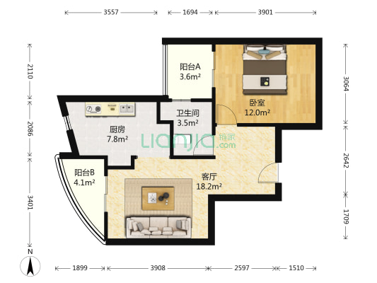 圆梦圆国际广场 1室1厅1卫 63平方