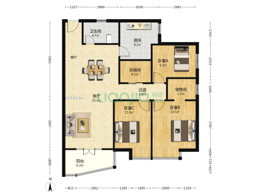 名湖雅居 3室1厅1卫 133平方