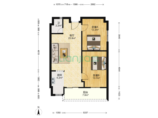成园小区 2室1厅1卫 86平方