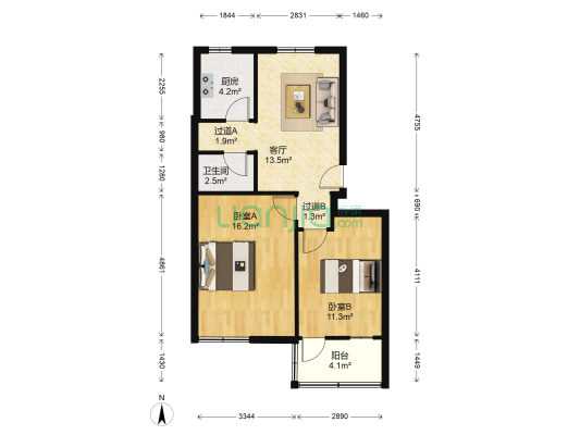 水均岗 2室1厅1卫 64平方