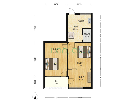 商业厅宿舍(鼓屏路130号) 3室1厅1卫 68平方