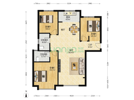 金泰·贞观悦府 3室1厅2卫 123平方