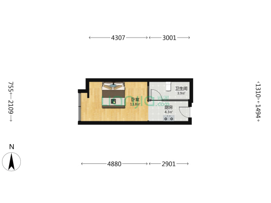 宏图9号 1室0厅1卫 34平方