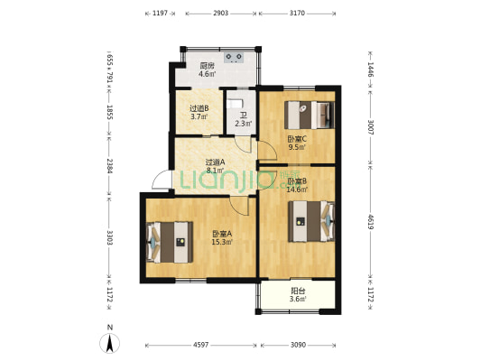 大铺村1号院 3室0厅1卫 71平方