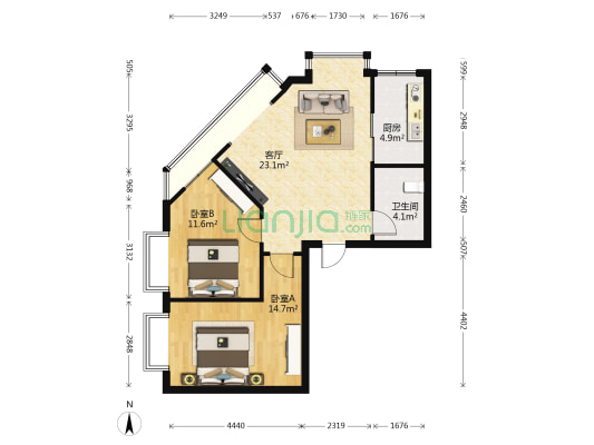 天泉永逸 2室1厅1卫 77平方