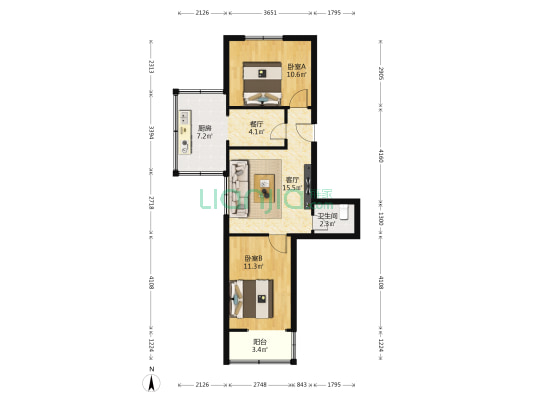 万年路居民楼 2室2厅1卫 64平方