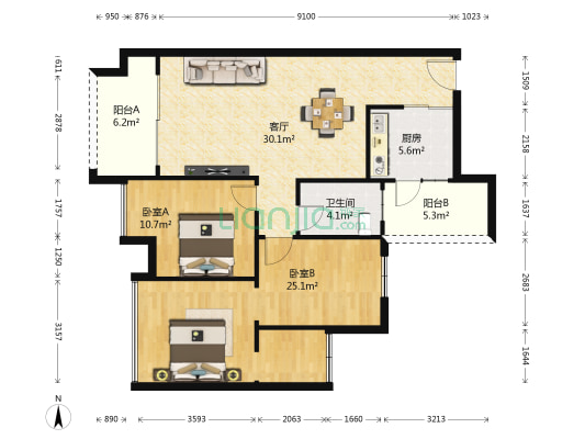 奥园康城C区 2室1厅1卫 84平方