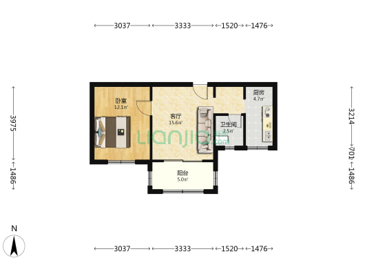 金海华城佳洁景苑 1室1厅1卫 56平方