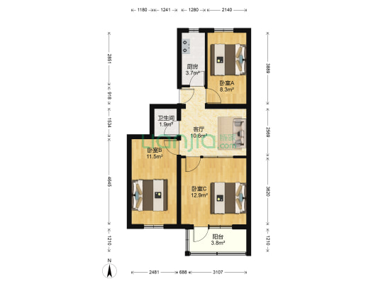 清润家园 3室1厅1卫 69平方