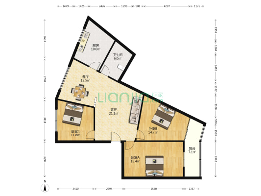凤山社区 3室2厅1卫 126平方