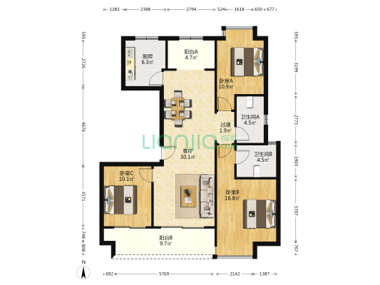 恒茂未来都会二期 3室1厅2卫 123平方