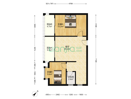 五星美居中心 2室1厅1卫 77平方