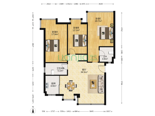 迎春花园 3室1厅2卫 119平方