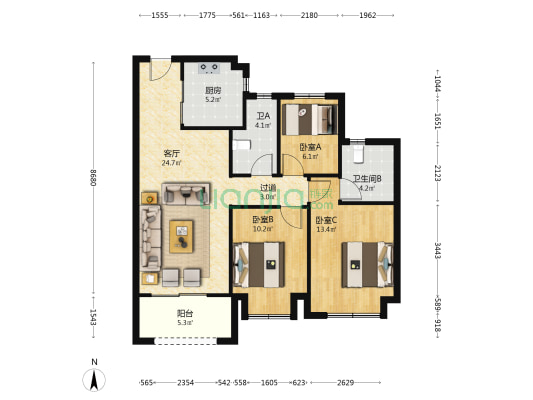 滨盛荟 3室1厅2卫 101平方