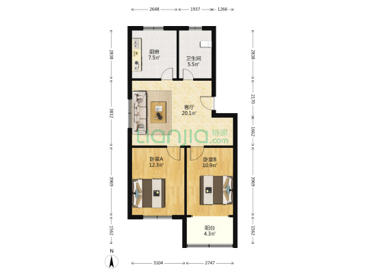 阜东小区 2室1厅1卫 75平方