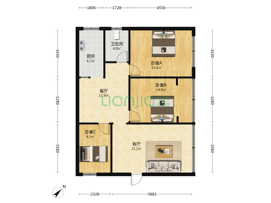 华文苑A区 3室2厅1卫 102平方