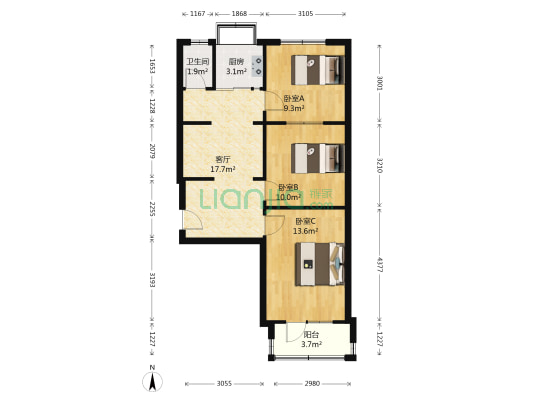 省气象局宿舍（3号院） 3室1厅1卫 72平方