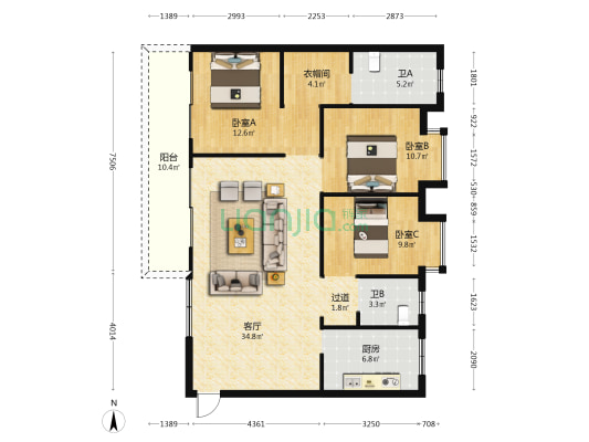 中国铁建铁建城御辰组团 3室1厅2卫 120平方