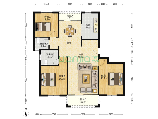 平阳苑 3室1厅2卫 132平方