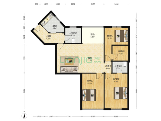 童家桥正街 3室1厅2卫 128平方