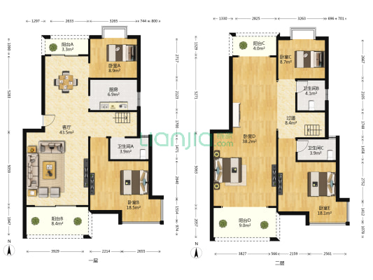 象湖桃源二期 5室1厅3卫 157平方