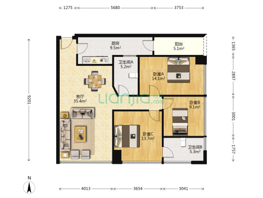 新联酒店 3室1厅2卫 122平方